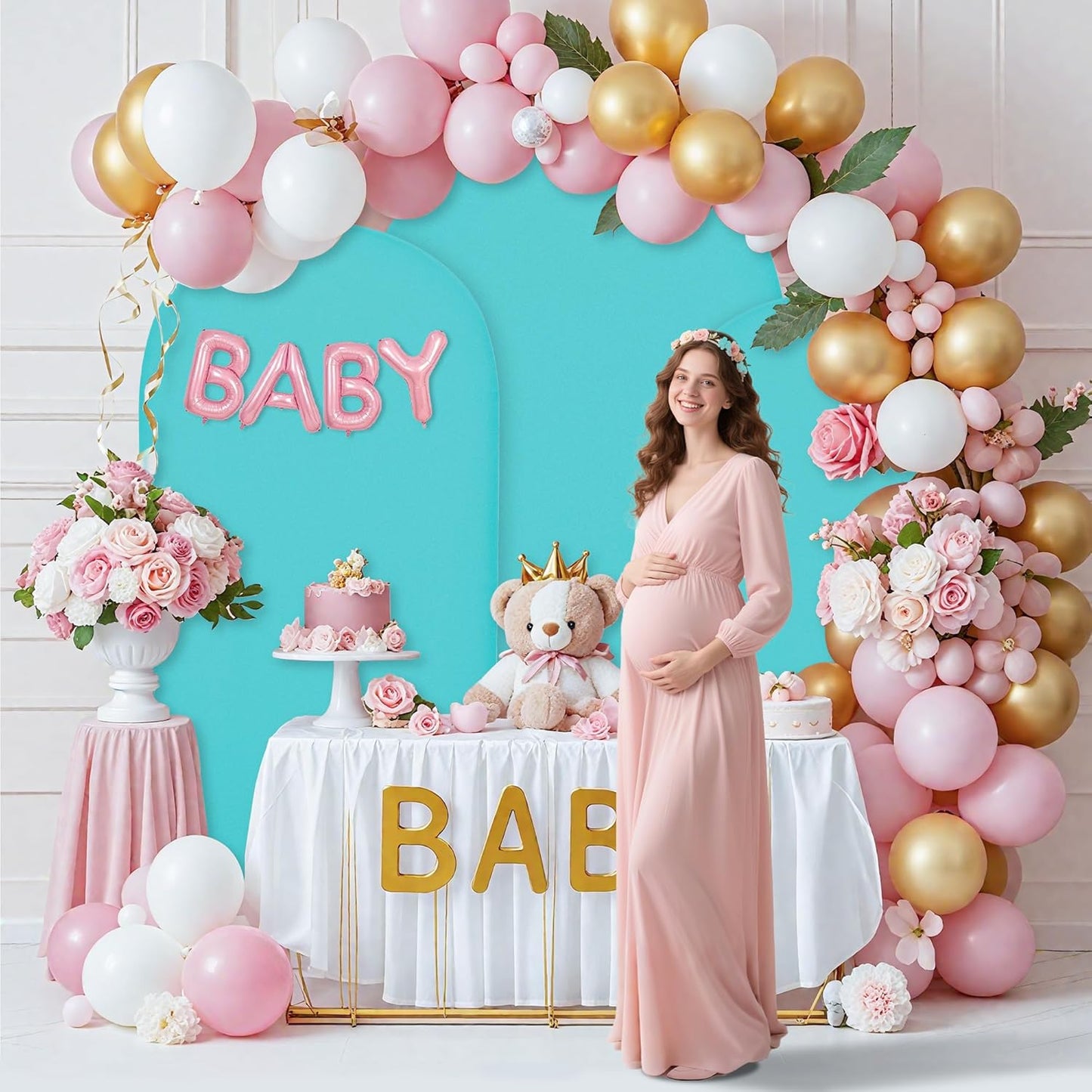 Wedding Arch Covers Arch Backdrop Cover Arch Stand Covers 7.2FT 6.6FT 6FT Set of 3 Arch Cover Spandex Fabric Stretchy Backdrop for Wedding Birthday Party Decoration Baby Shower (Sky Blue)