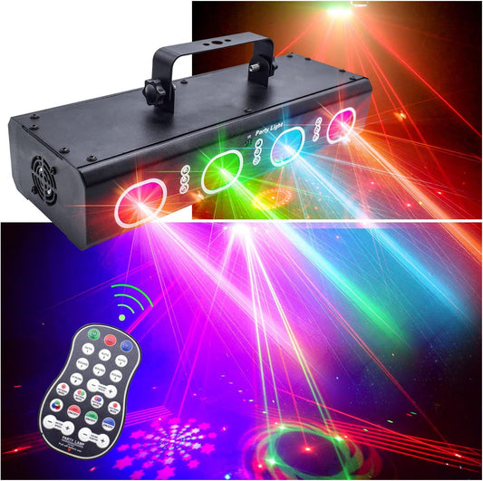 Party Lights DJ Disco Lights, 3D Effect Sound Sensing Laser Flash Stage Projector Home Show Christmas Halloween Party Birthday Decorations Club KTV Bar Karaoke Dance