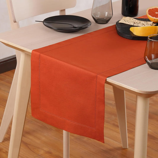 Pumpkin Table Runner 36 Inch–Cotton Linen Hemstitch Farmhouse Table Runner 14x36 –Washable Fabric for Dining, Fall, Halloween, Thanksgiving, Spring, Summer, Wedding, Everyday Décor – Serena