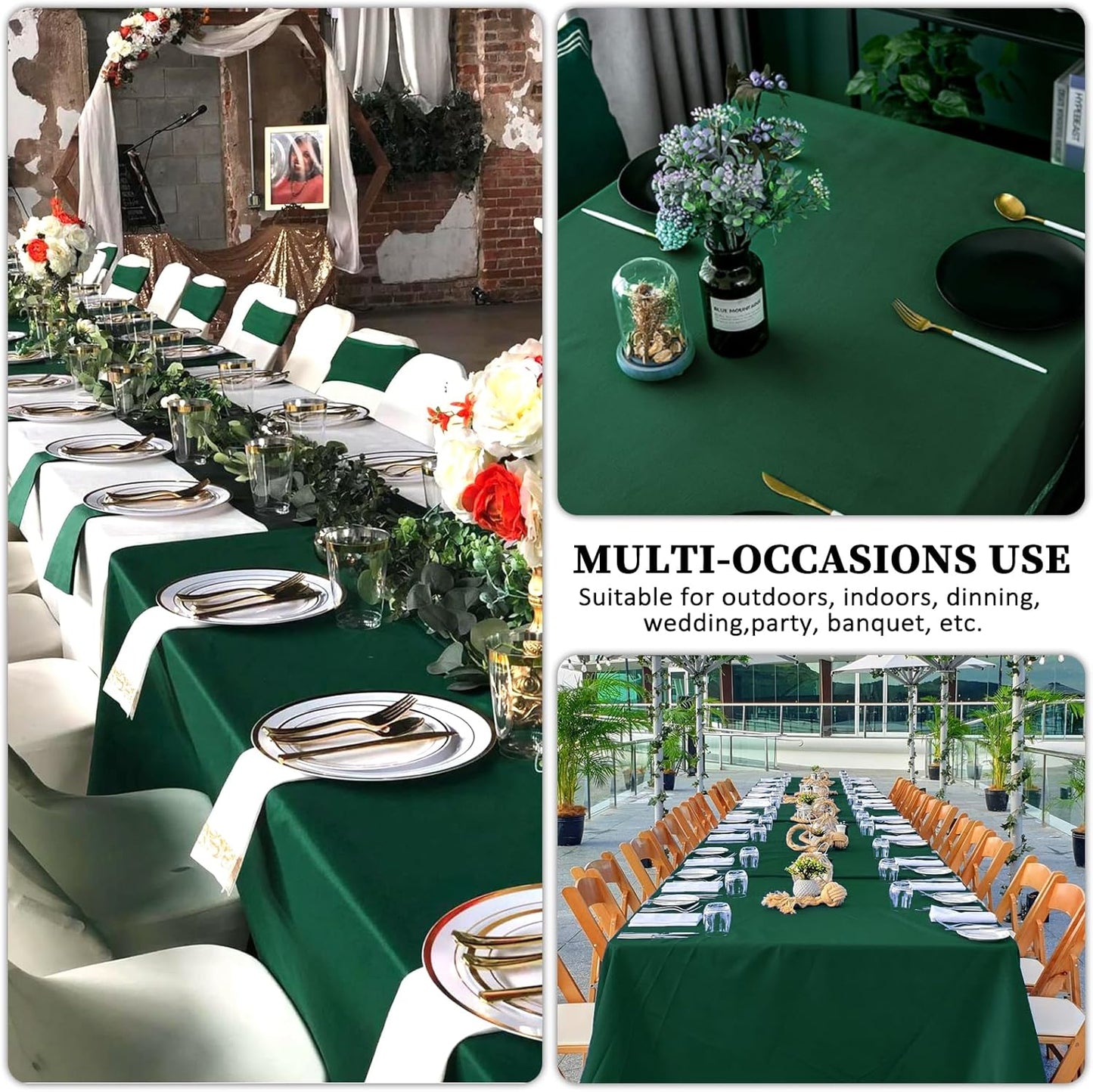 8 Pack Dark Green Tablecloth 60 x 102 Inch Rectangular Tablecloths for 6 Foot Rectangle Tables, Wrinkle Resistant Hunter Green Table Cloth Washable Polyester Fabric for Buffet Wedding Party Banquet