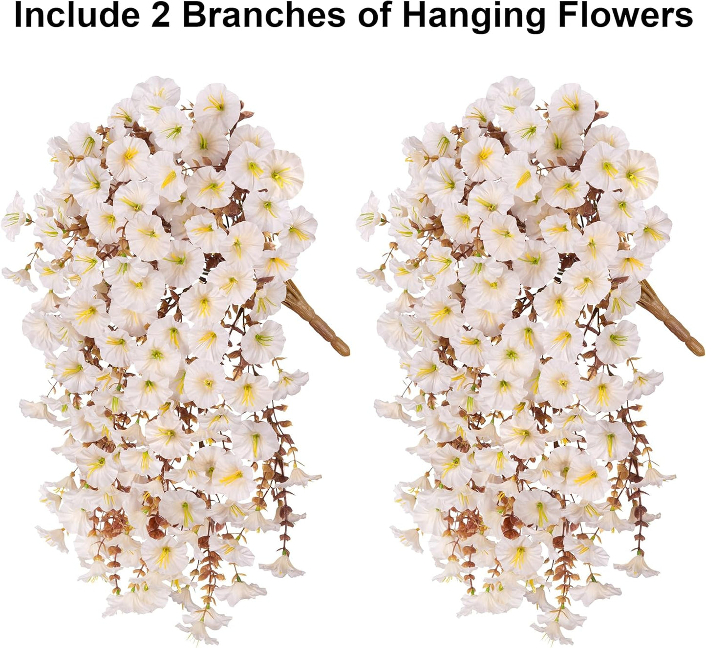 Fake Mums Artificial Fall Hanging Flowers for Outdoors Decoration, 2 PCS Faux Silk Morning Glory with Bown Eucalyptus UV Resistant Plants for Wall Home Porch Patio Balcony Yard Indoor Decor (White)