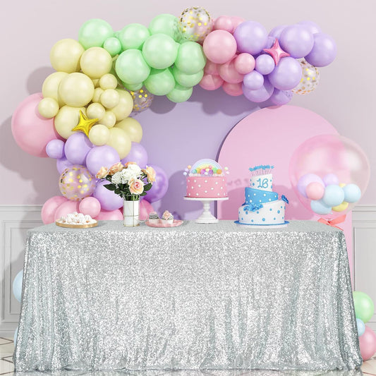SquarePie Sequin Tablecloth 50 x 72 Inch Silver Sparkly Table Cloth for Wedding Party Decoration