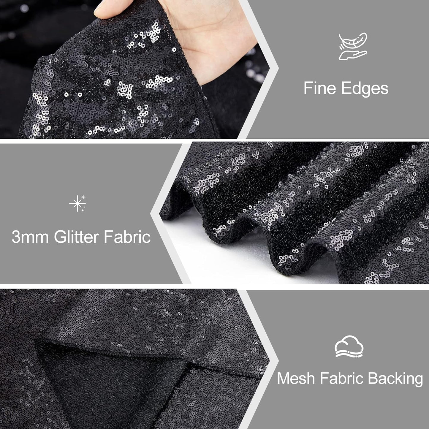 SoarDream Black Table Runner 10 Packs 12x72 Inches Sequin Metallic Fabric Glitter Table Runner for Party Birthday Holiday Event Supplies Decorations