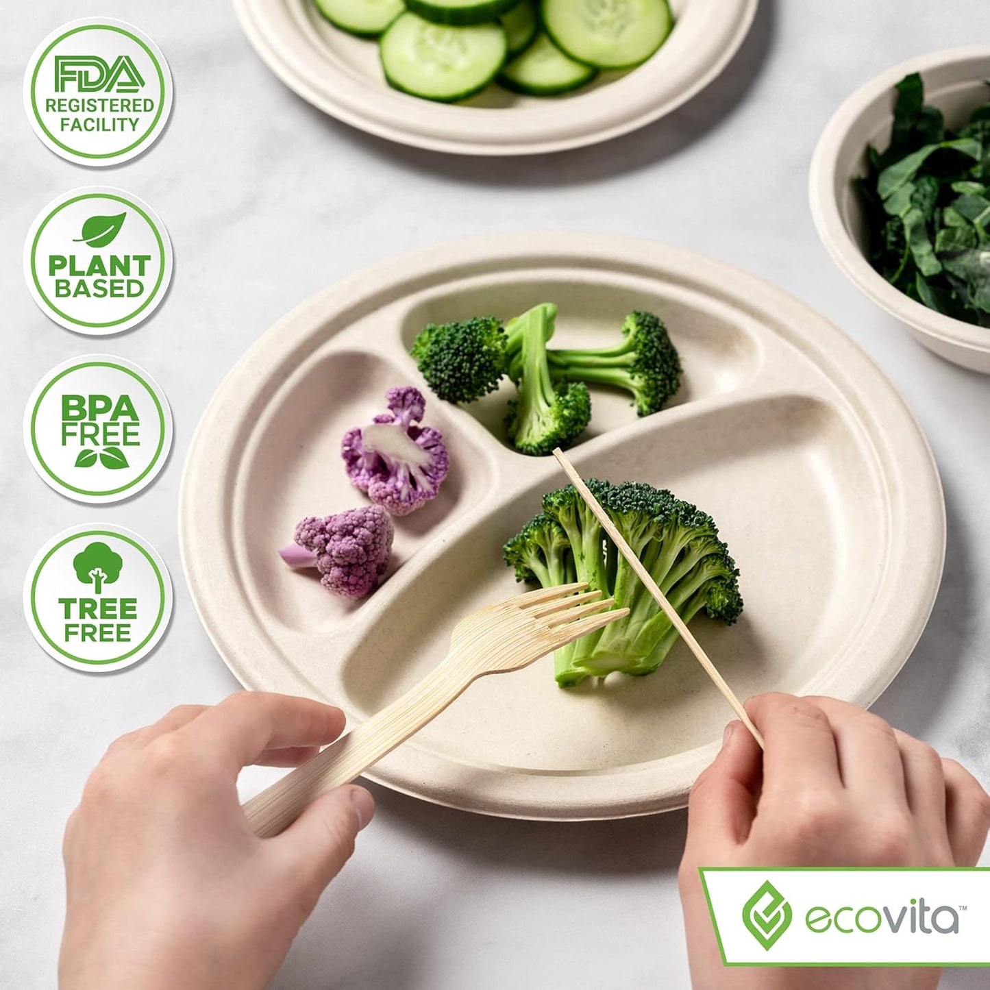 100% Bamboo Forks Spoons Knives Cutlery Combo Set - 380 Large Compostable Disposable Utensils (7 in.) Eco Friendly Durable and Tree Free Alternative to Wooden Silverware with Convenient Tray