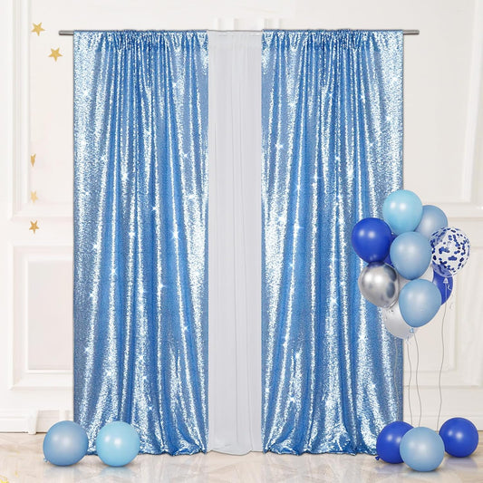 Eternal Beauty Baby Blue Sequin Backdrop Curtains, Shimmer Back Drop 2Panels-2FTx8FT for Christmas, Party, Birthday, Photography, Wedding, Baby Shower Event Decoration