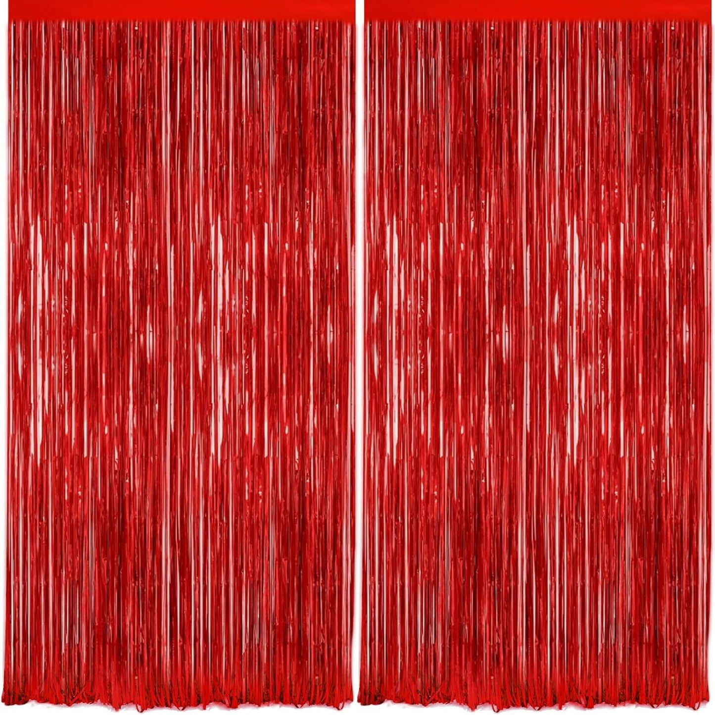 2Pack Red Foil Fringe Curtain, Glitter Red Metallic Tinsel Foil Fringe Curtains Photo Booth Backdrop for Birthday Party, Door Streamers for Wedding Bridal Shower Bachelorette Xmas Party Decorations