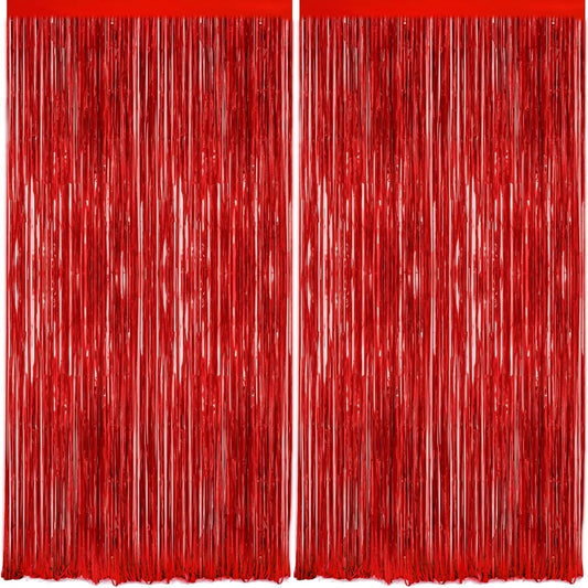 2Pack Red Foil Fringe Curtain, Glitter Red Metallic Tinsel Foil Fringe Curtains Photo Booth Backdrop for Birthday Party, Door Streamers for Wedding Bridal Shower Bachelorette Xmas Party Decorations