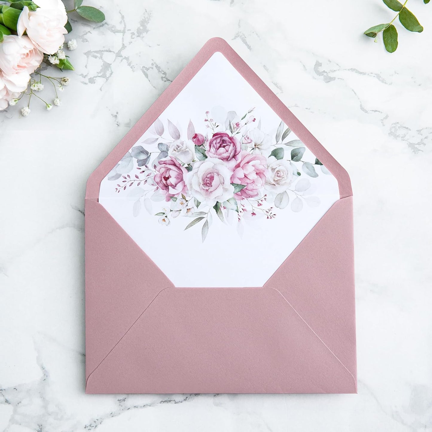 PONATIA 50PCS A7 Euro Flap Envelopes, 5.25 x 7.25'' Liner Envelope For 5x7'' Weddings Invitation Cards, Christmas Gift Cards, Acrylic Invitations, Photos (Dusty Rose)