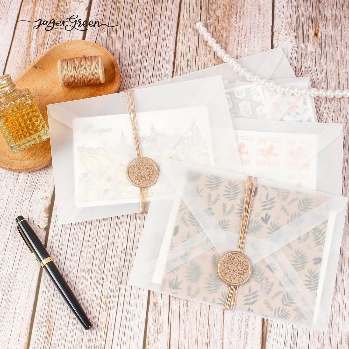 50 Pack 5x7 Vellum Envelopes Letter Size, A7 Translucent Glassine Envelopes for Wedding Invitation, Envelope 5.4x7.6 for Thank You Cards, Birthday Greeting, Lottery Ticket, Stamp Collecting