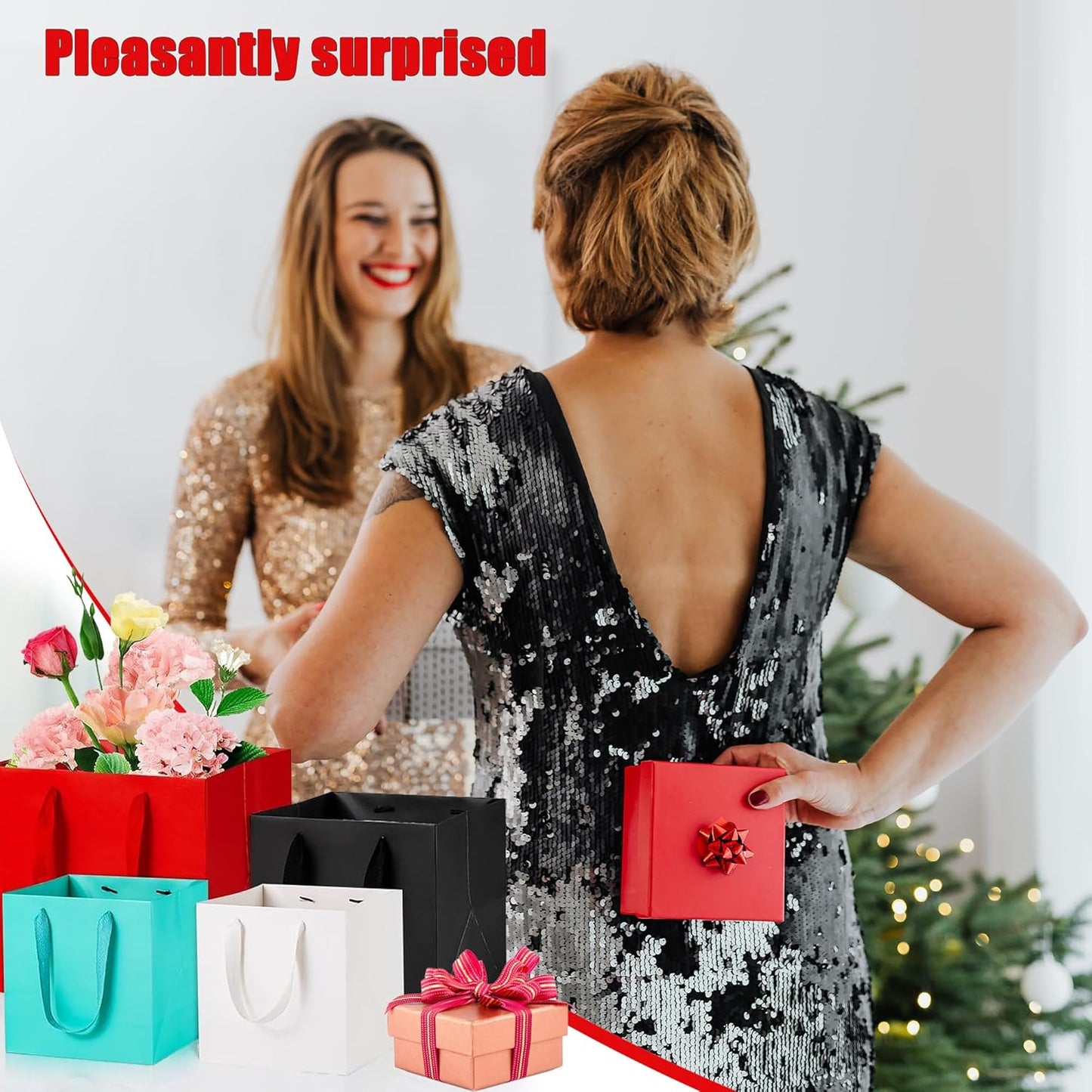 ADIDO EVA Orange Square Gift Bags Mini Size Square Bottom Paper Bags with Handles for Party Favor, Shopping Bag (4x4x4 In, 10 CT)