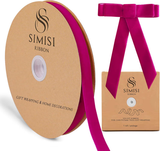 Hot Pink Velvet Ribbon 5/8'' 25 Yards for Christmas Tree, Gift Wrapping, Flower Bouquet, Wreath Decorations, Bow Making