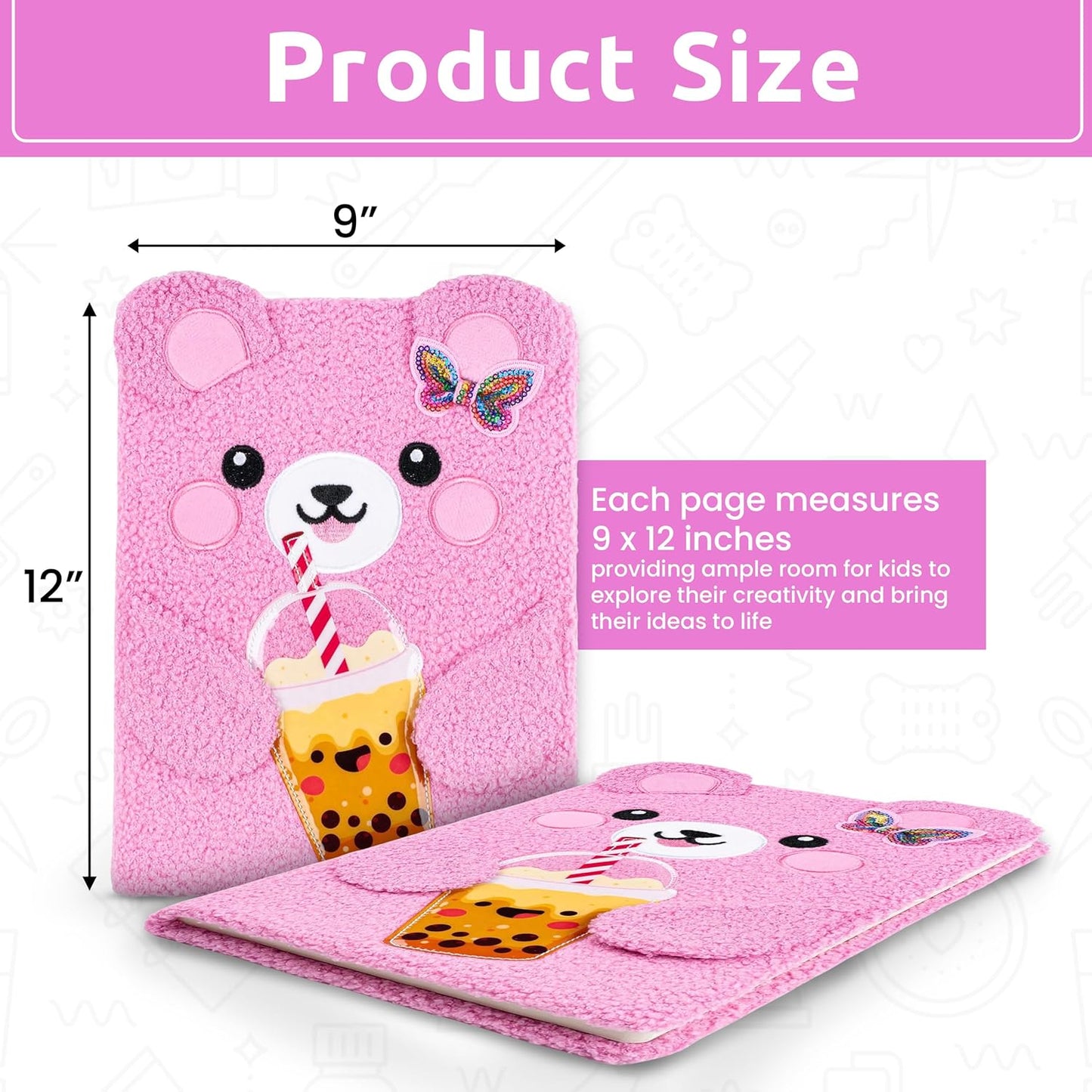 VOTUM Fuzzy Sketch Book: Personalized Artist Sketchbook: Sketching, Drawing and Creative Doodling. Notebook and Sketchbook to Draw and Journal (Pink Bear)