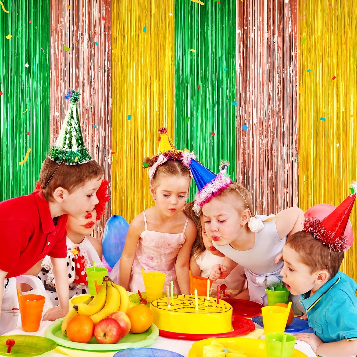 2 Pack Christmas Luau Decorations,Winter Summer Party Streamer, Green Brown Yellow Backdrop Tinsel Curtains Fringe Curtains, Metallic Hawaiian Supplies Aloha Party Decor Wedding Engagement Decorations