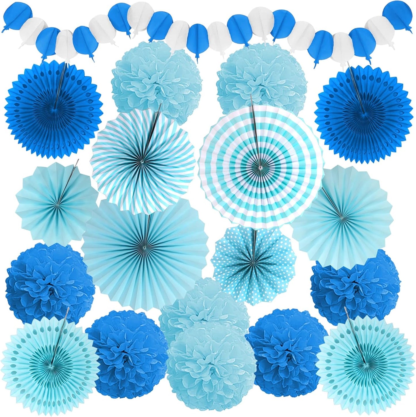 Party Decorations, Blue Papar Fans Pompoms Garlands for Men Boy Fathers Day Graduation Bachelorette Wedding Birthday Baby Showers Birthday Party Decoration