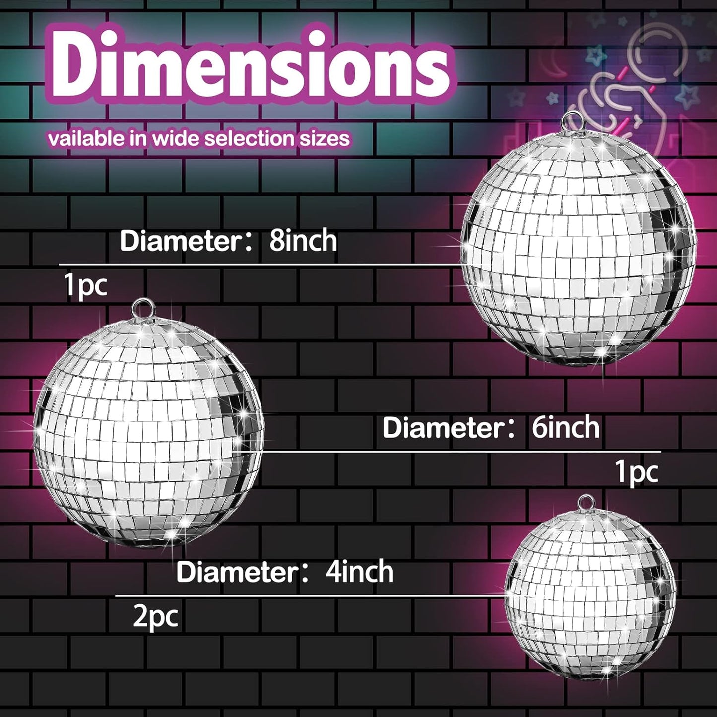 4 Pack Large Disco Balls Party Decoration Silver Hanging Reflective Mirror Ball Ornaments for Halloween Xmas Wedding Holiday Festival Club Stage