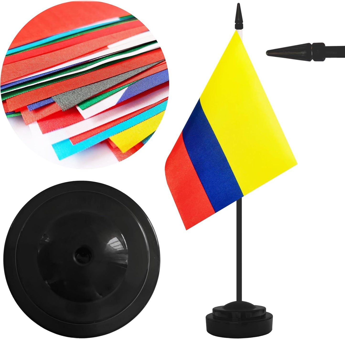 2 Pack Colombia Desk Flag Set, Colombian Desktop Small Miniature Table Office Flag with 12" Black Pole and Black Base, Offices, Classroom, Home, Festival Decoration (Colombia)