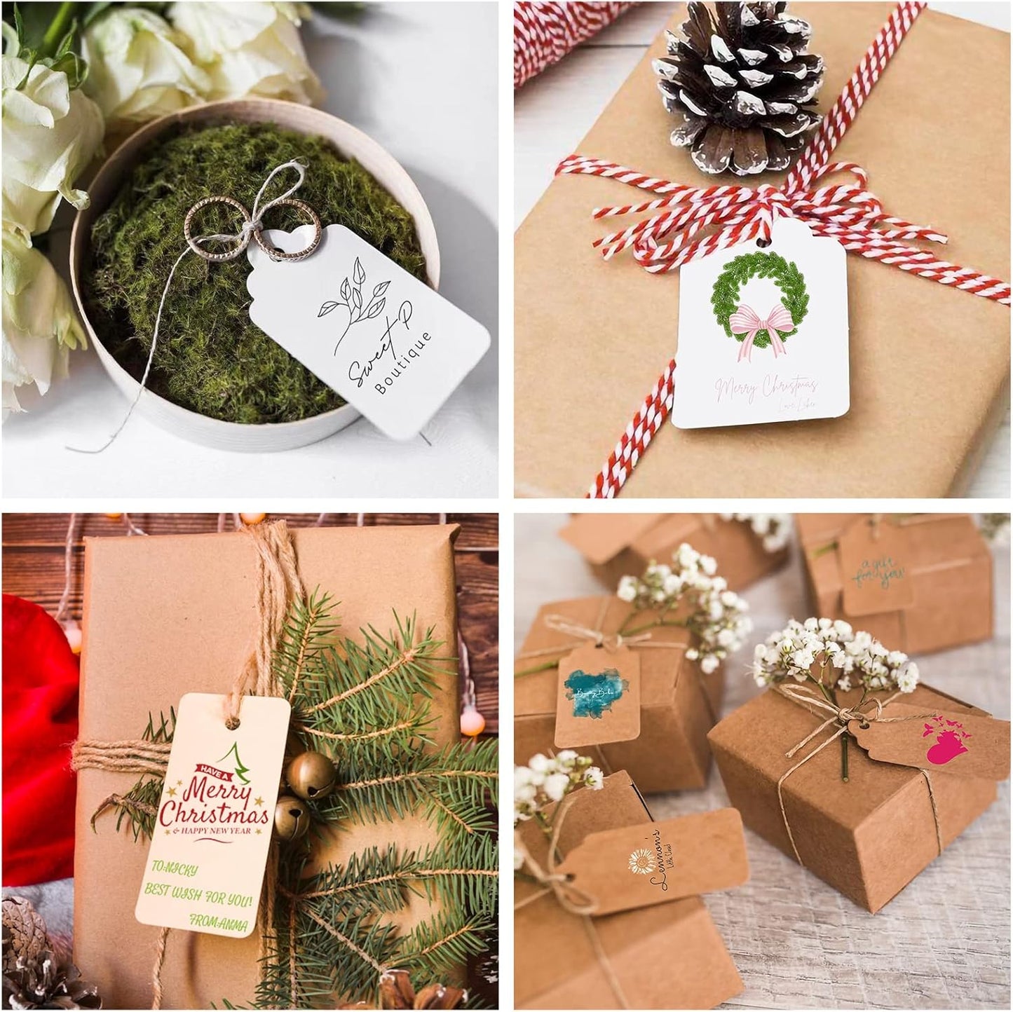 Custom Hang Tags, Personalized Logo Text Price Tags Kraft & Paper Gift Tags with Jute for Jewelry Crafts Wedding Birthday Celebrating Christmas Day Thanksgiving, 100 Pack (1.7x2.79 INCHES)