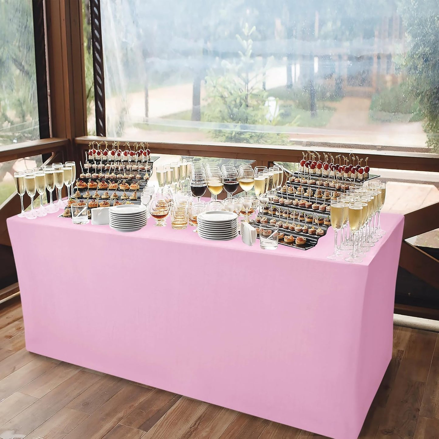 Nasitos Pink Rectangular Spandex Fitted Tablecloths, 2 Pack - 48 x 24 Inch - For 4 to 8 Foot Tables, Wrinkle & Stain Resistant, Modern & Elegant Design, Perfect for Parties, Trade Shows, Craft Shows