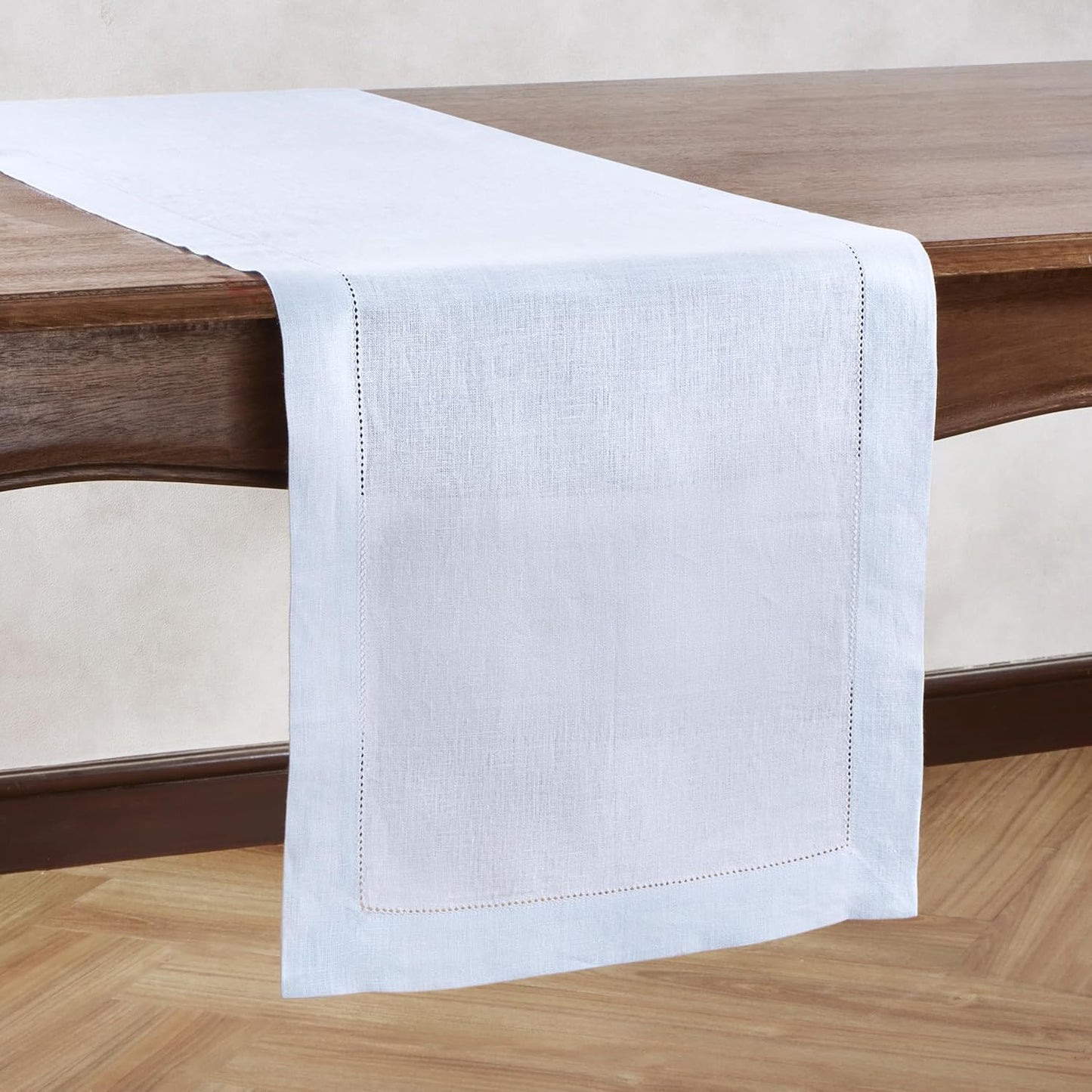 Light Blue Table Runner 72 inches Long – 100% Pure Linen Hemstitch 14 x 72 Inch Table Runner for Dining, Spring, Summer, Wedding Decorations, Gift – Elara