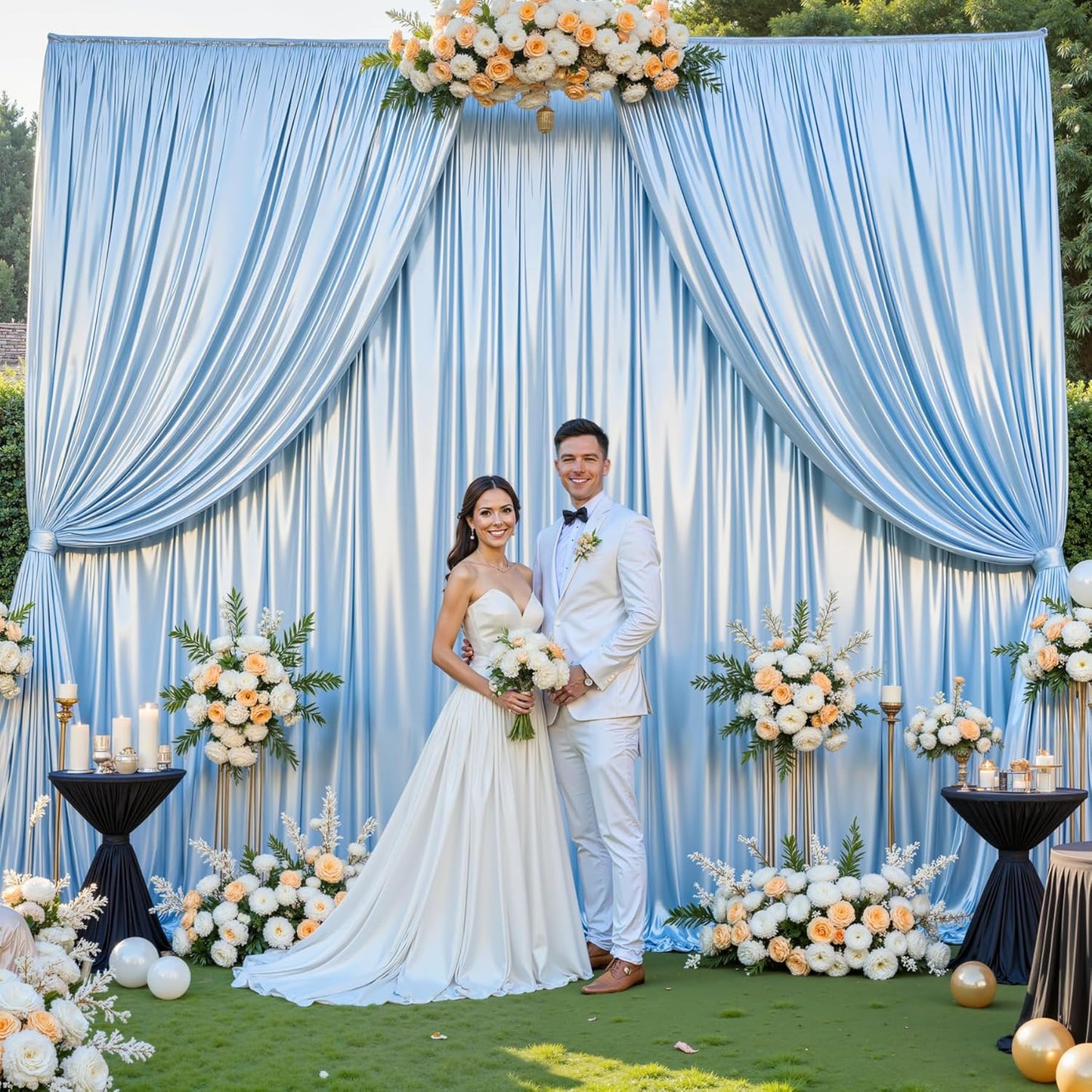 10x10 ft Blue Glitter Backdrop Curtain for Parties, Wrinkle Free Glitter Photo Backdrop Drapes 2 Panels 5x10FT Shimmer Back Drop Cloth for Baby Sower Wedding Birthday Photography Background Decor