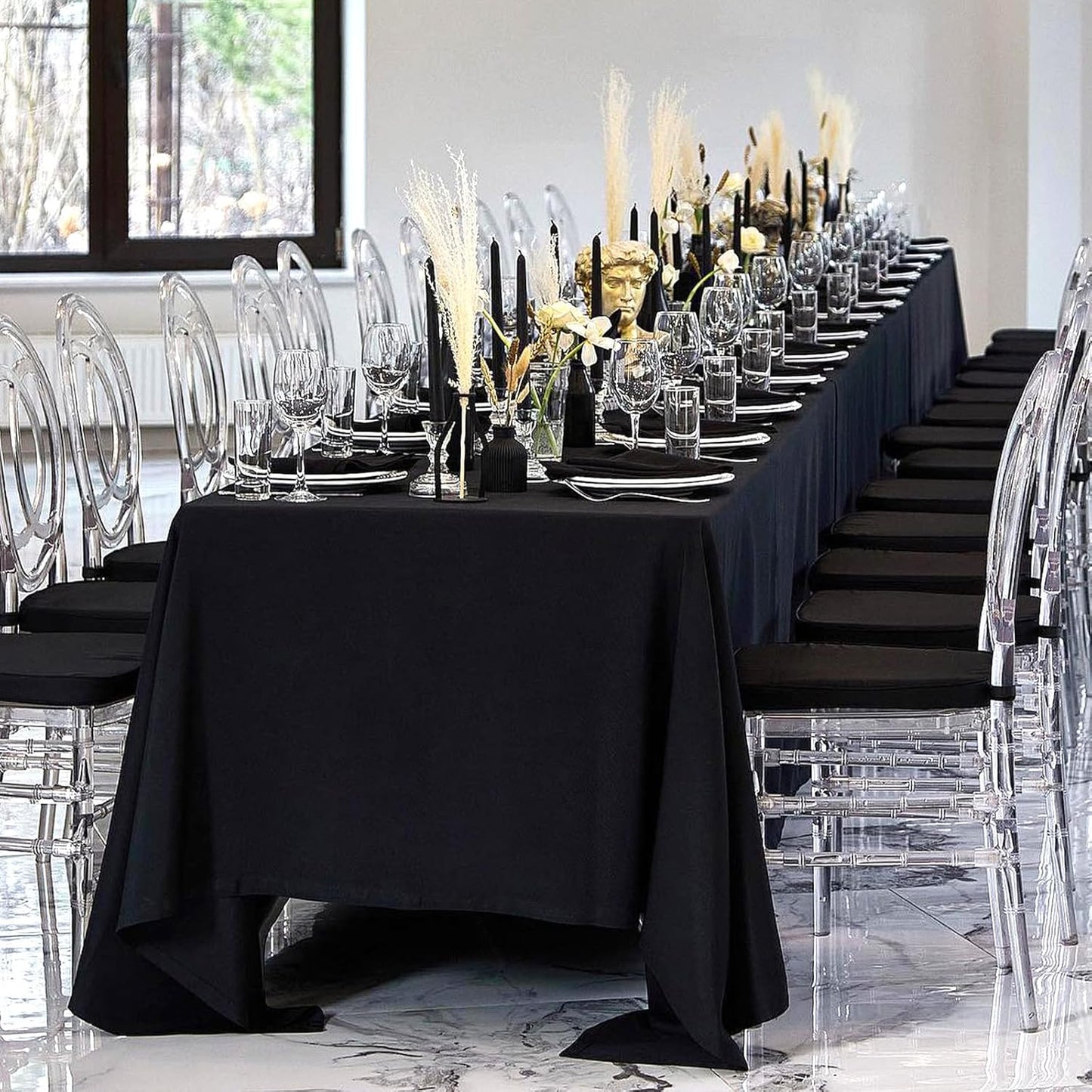 8 Pack Black Tablecloths 60 x 84 Inch Rectangular Table Cloths for Rectangle Tables 4ft, Wrinkle Resistant Black Table Cloth Washable Polyester Fabric for Buffet Wedding Party Banquet