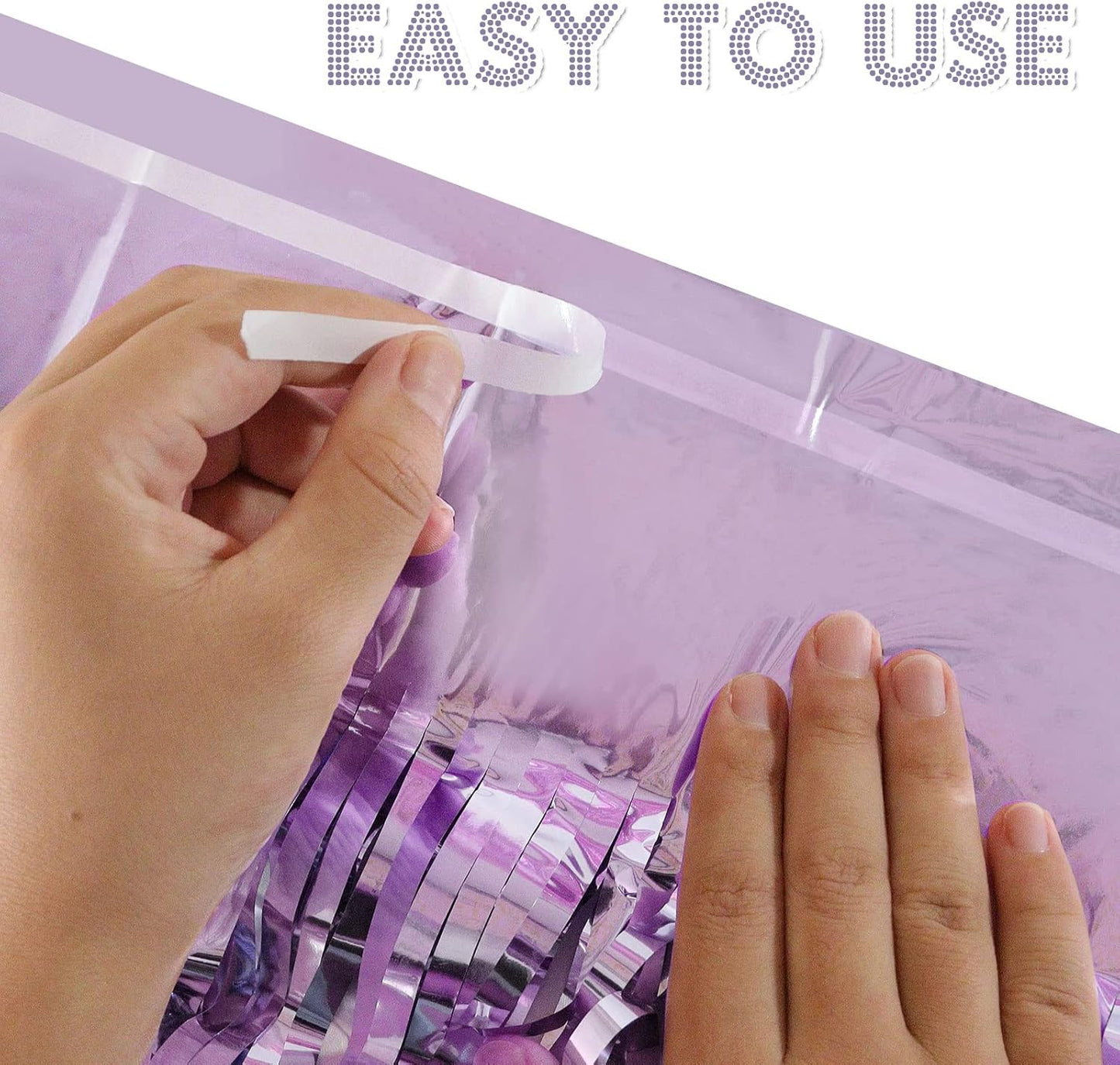 2 Pack Light Purple Fringe Curtains Foil Shiny Fringe Backdrop Tinsel Door Streamers Foil Curtains for Birthday Wedding Engagement Bridal Shower Celebration Party Decorations Large