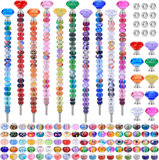 DIY Fairy Wand Garden Stake Beads Kits with Rainbow Colorful Assortment Large Hole Beads, Beaded Garden Stakes kit with Crystal Diamond Top (238Pcs Rainbow+Diamond)