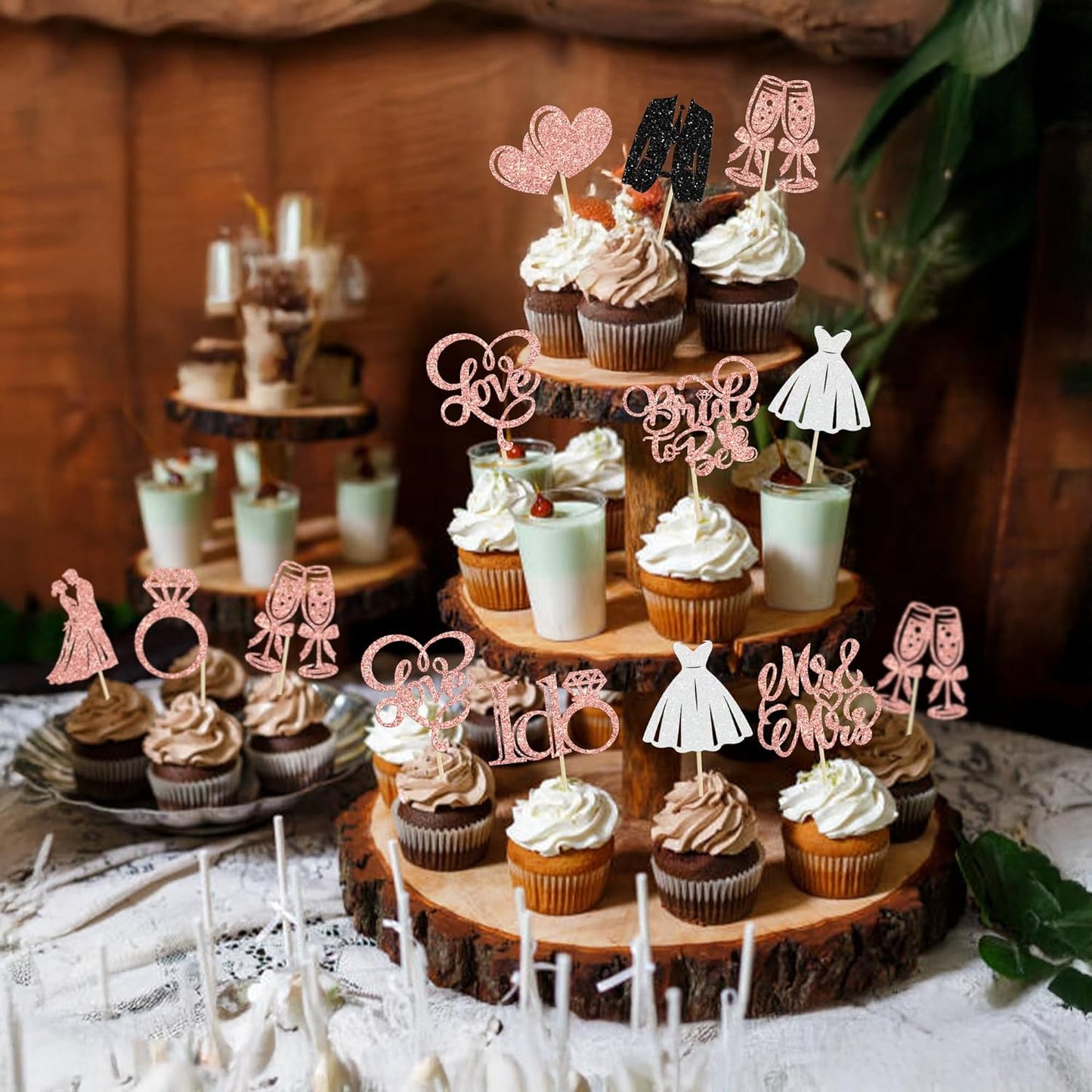 Gyufise 30Pcs Bride to Be Cupcake Toppers Glitter Diamond Ring I Do Love Cupcake Picks Miss to Mrs Bridal Shower Wedding Engagement Bachelorette Cake Decoration Rose Gold