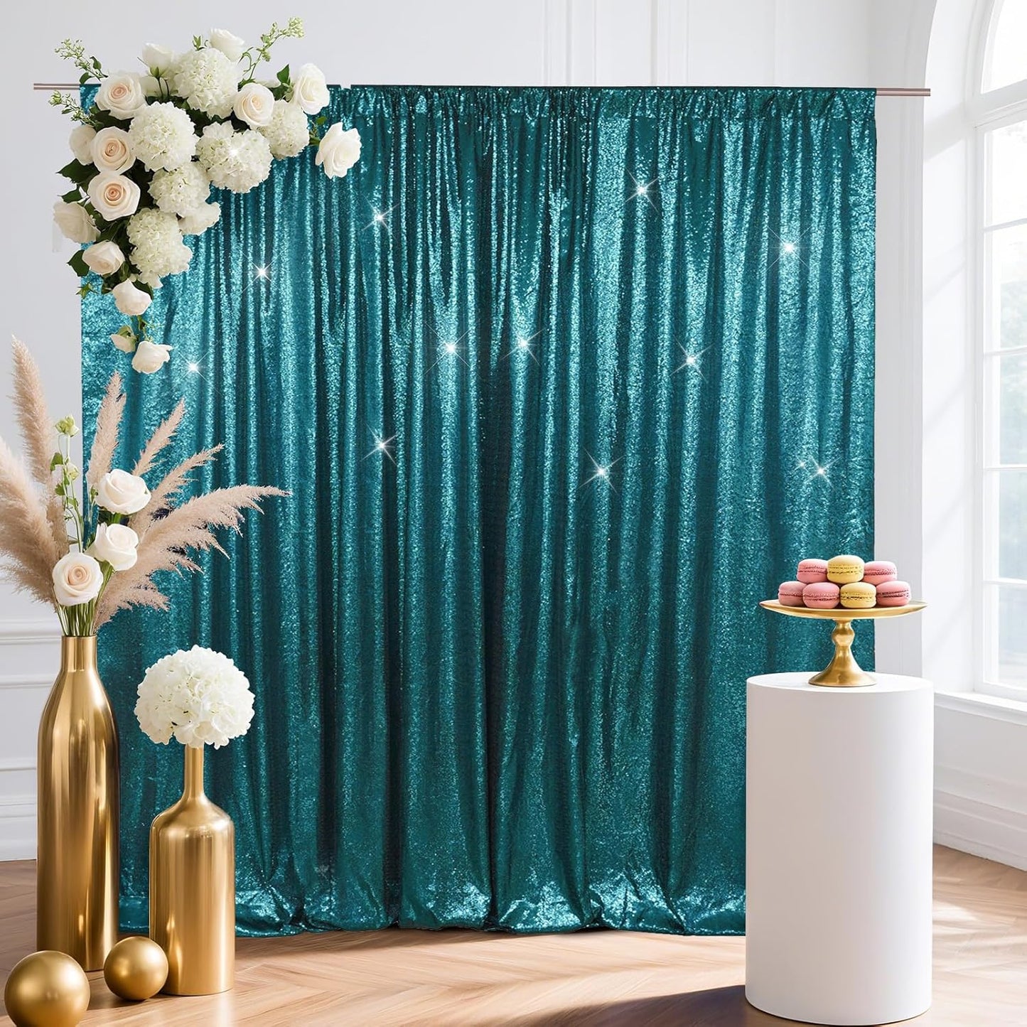 SquarePie Sequin Backdrop LessTransparent Background Sparkly Curtain for Wedding Party 10FT x 10FT Teal