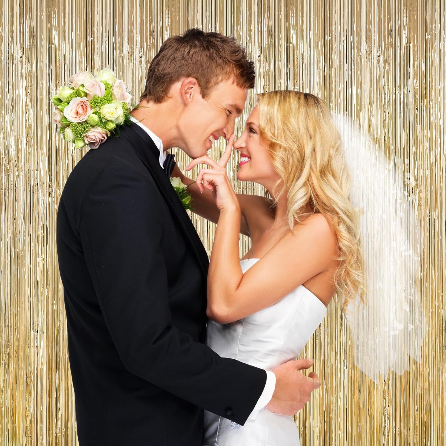 2Pack Champagne Gold Backdrop Birthday Decorations Foil Curtain Backdrop Gold Streamers Dance Party Decors Photo Booth Props for Bachelorette Decors Christmas Halloween New Years Eve Party Supplies