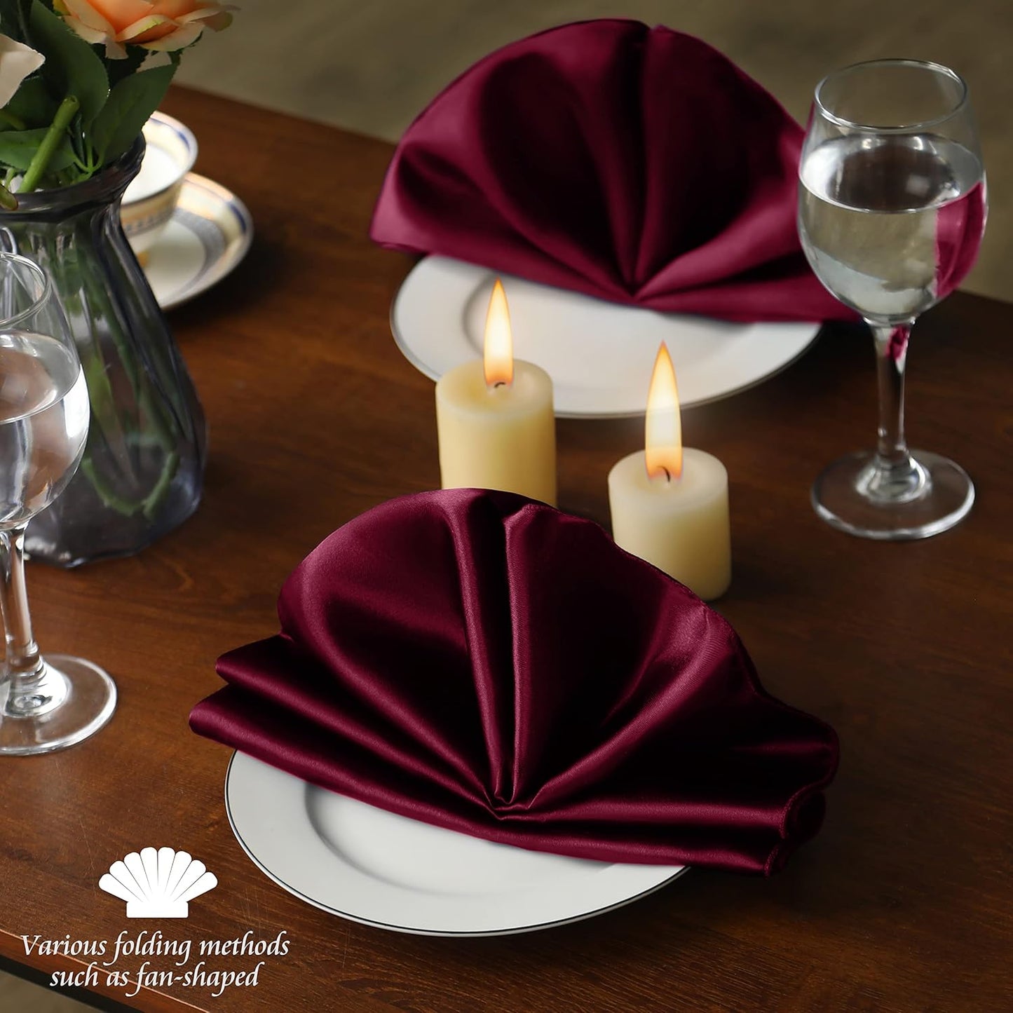 Manyshofu 60 Pieces Maroon Satin Napkins - 20x20 Inches Cloth Napkins, Square Satin Fabric Napkins Set - Elegant & Reusable Table Napkins for Wedding Dinner Party Lunch Banquet Restaurant Decoration