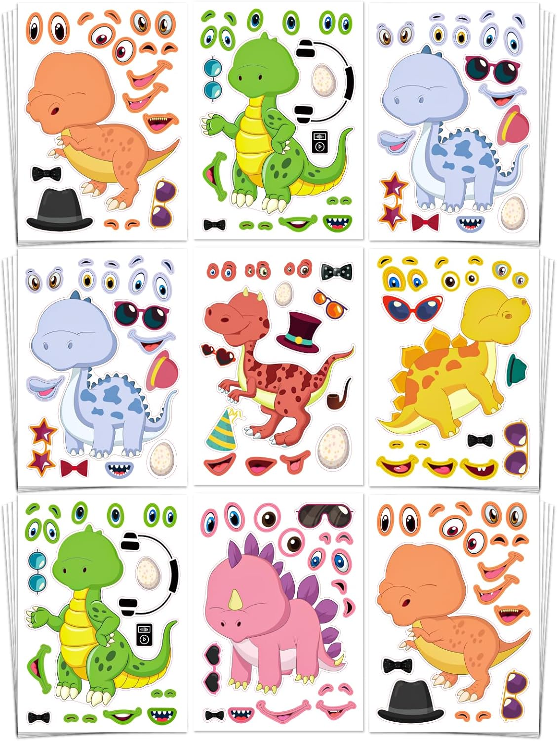 Aowplc 30 Sheets Make A Dinosaur Stickers for Kids Fun Mix 'n Match Craft for Party Favors & Activities