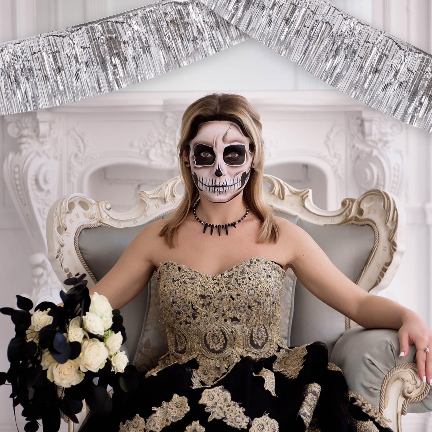 Silver Birthday Decorations Tinsel Garland Parade Float Decorations for Trailer 4Pack 12FT Disco Party Decor Ceiling Fringe Banner Backdrop for Christmas Streamers Party Decorations