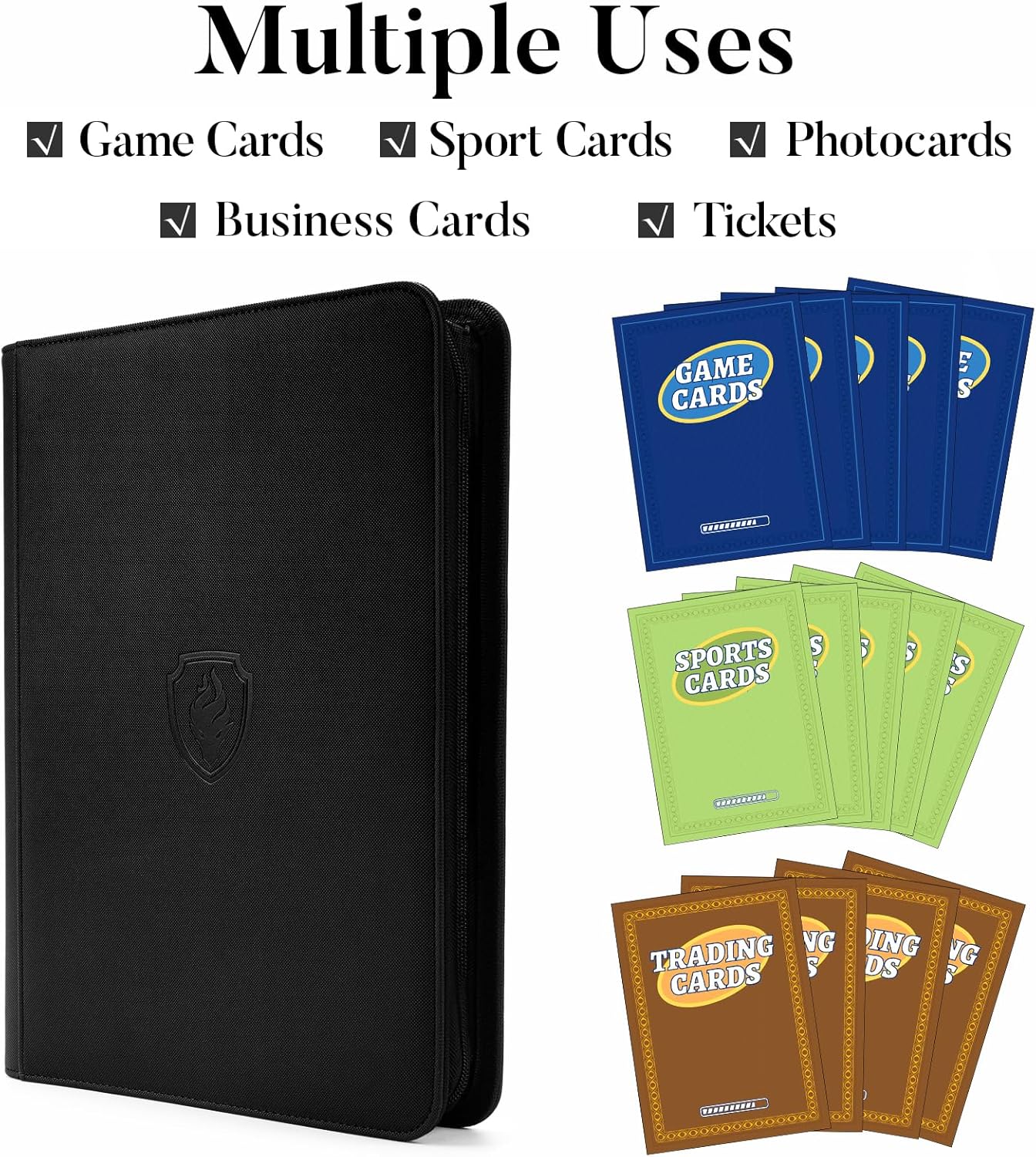 Premium Zip Card Binder, Fabmaker 9 Pocket Trading Card Binder, PU Cover Zipper Card Collection Album, Sturdy 360 Side-Loading Card Folder Holder for MTG, TCG, Game Cards, Sports Cards, Purple