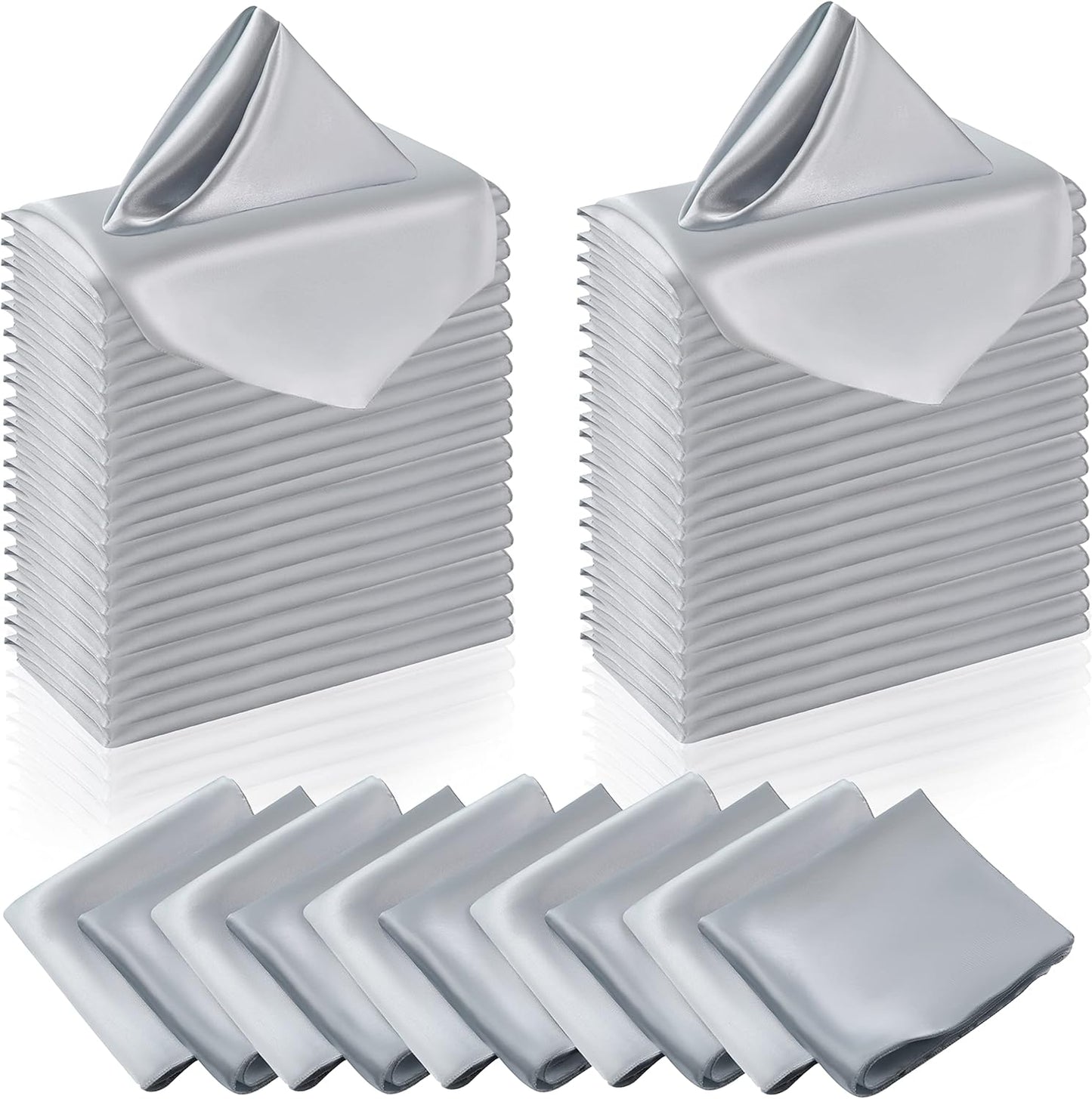 Manyshofu 50 Pieces Silver Satin Napkins - 12x12 Inches Cloth Napkins, Square Satin Fabric Napkin Set - Elegant & Smooth Table Napkins for Wedding Dinner Party Lunch Banquet Decoration