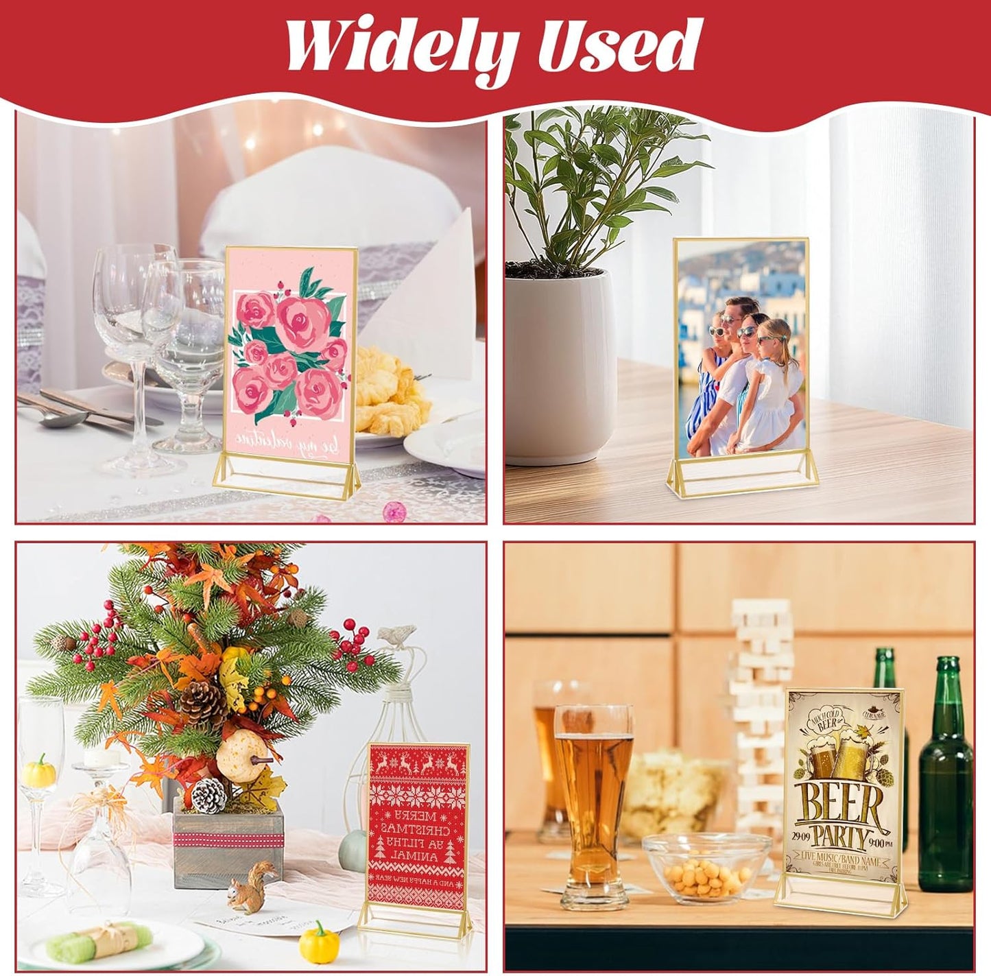 12 Pack Acrylic Sign Holder 4 x 6 Gold Picture Frames, Double Sided Flyer Display Holder Menu Holder, Acrylic Frames for Wedding Table Number