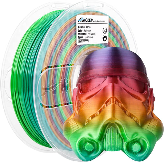 AMOLEN PETG 3D Printer Filament 1.75mm Gradient Rainbow PETG Multicolor Rainbow 1KG/2.2lb