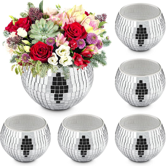 Luditek 6 Pcs Disco Ball Vases, Table Centerpieces for Wedding Birthday Christmas Party, Disco Ball Decor for Home Mirror Glass Vase Silver Ornaments Unique Gifts for Flower Plant Lover