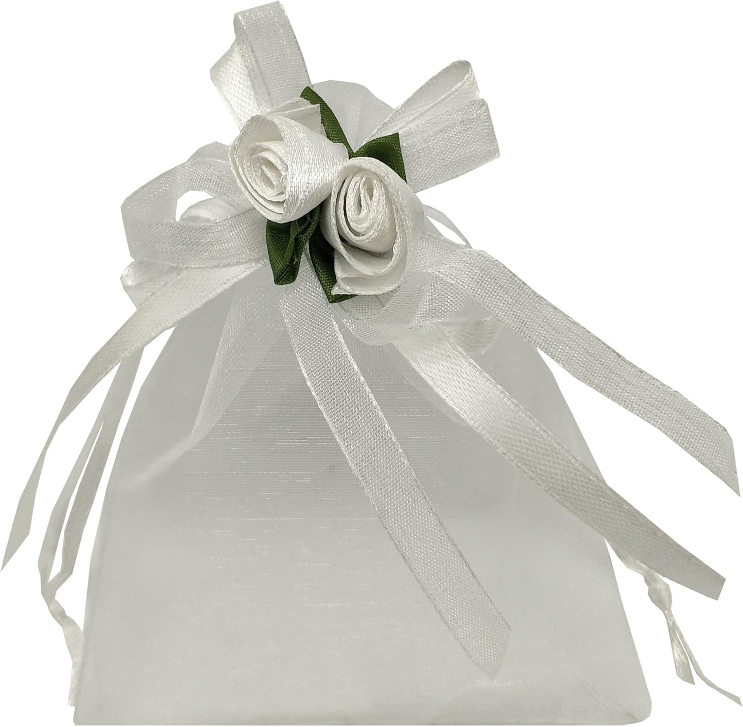Ankirol 50pcs Sheer Organza Favor Bags For Wedding 3.8x4.8'' Gift Bags Samples Display Drawstring Rose Pouches (white)