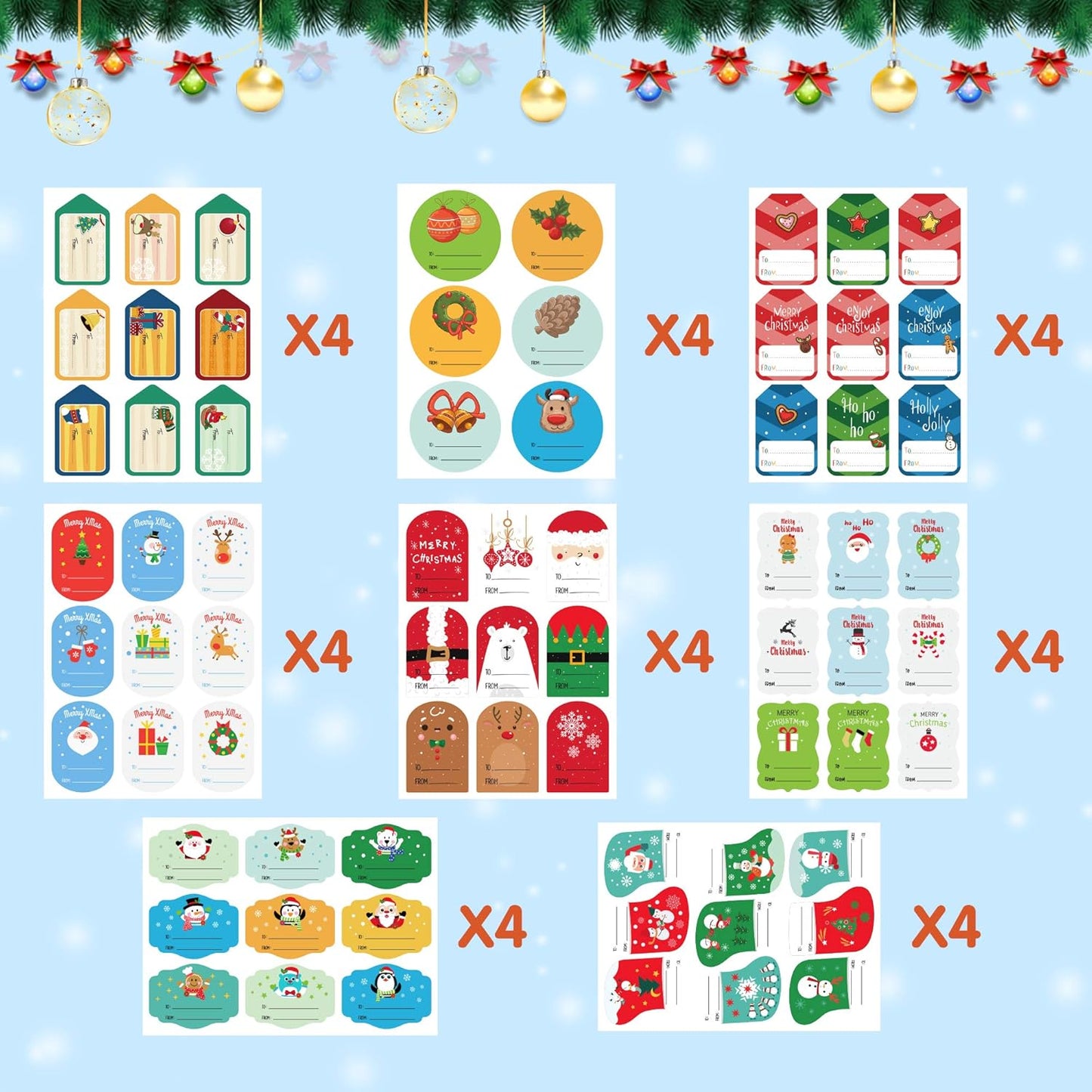 Christmas Gift Tags Self Adhesive Stickers - Christmas Stickers - Xmas Wrapping Paper Decorations Gift Tags for Presents to from Sticker 276Pcs
