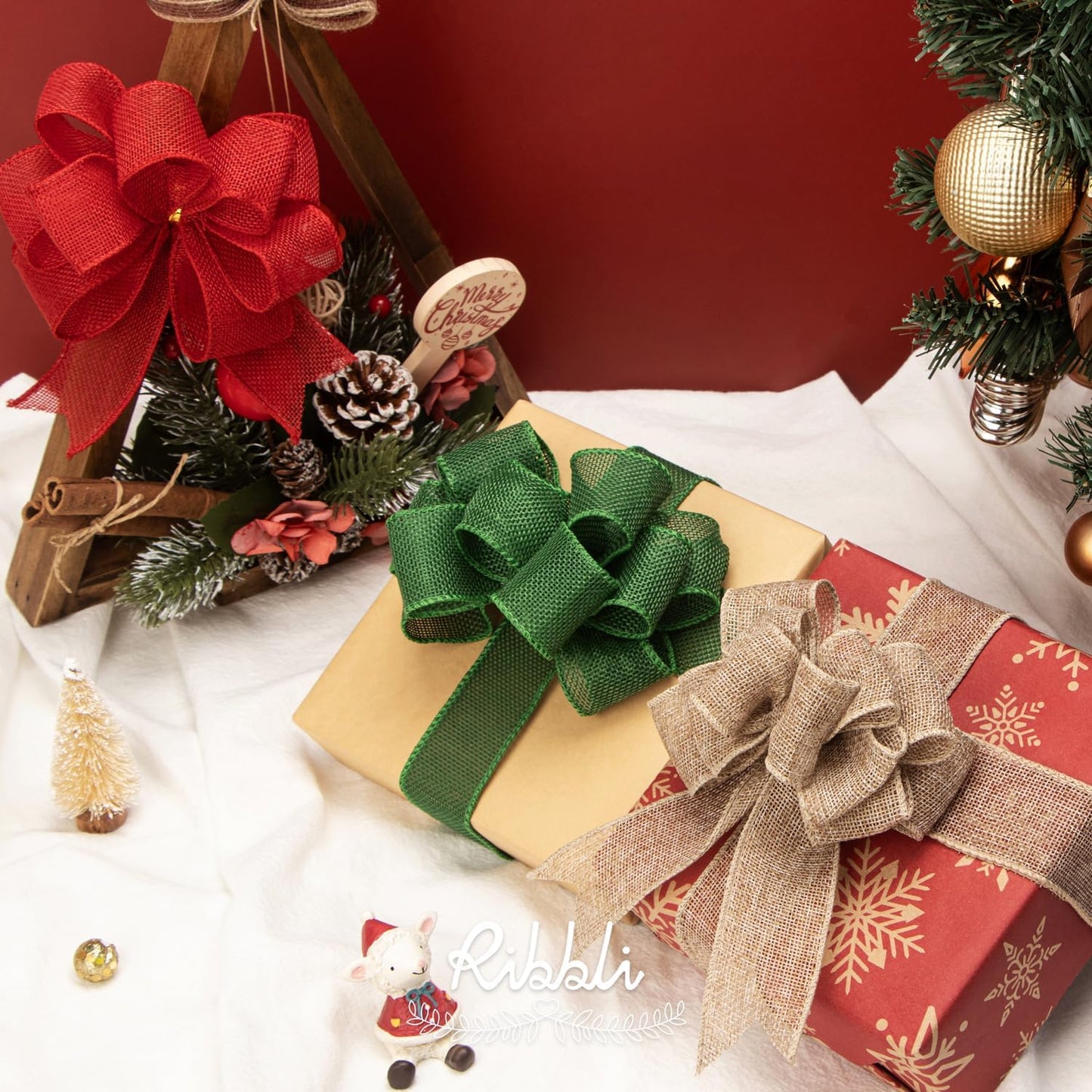 Ribbli Burlap Ribbon Continuous 20 Yard 1.5 Inch Natural Wired Ribbon for Wreaths,Big Bows,Tree Decoration,Outdoor Decoration