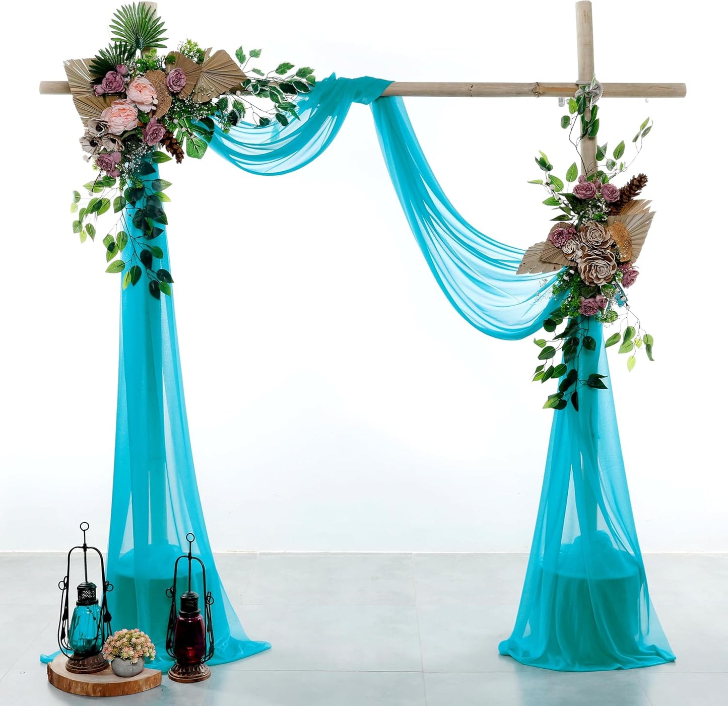 VDS Pack of 4 Panel (30 Inch X 20 Feet) Wedding Arch Draping Fabric Sheer Chiffon Fabric Drapery for Wedding Ceremony Reception Swag Backdrop Canopy Chuppah ARBO Altars Decoration (Peacock Blue)