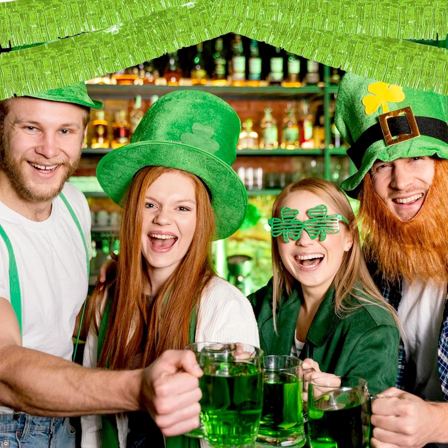 6 Pack 10 Feet Foil Fringe Garland Metallic Tinsel Streamers Banner Wall Hanging Backdrop Banner for Parade Floats, Thanksgiving, Christmas, Birthday, Halloween Party Decorations(Light Green)