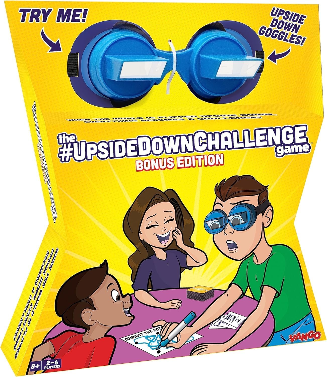 Vango The UpsideDownChallenge Game for Family & Kids - Fun Challenges with Upside Down Goggles - Hilarious for Game Night & Parties - 2-6 Players, Ages 8+ (Bonus Edition)