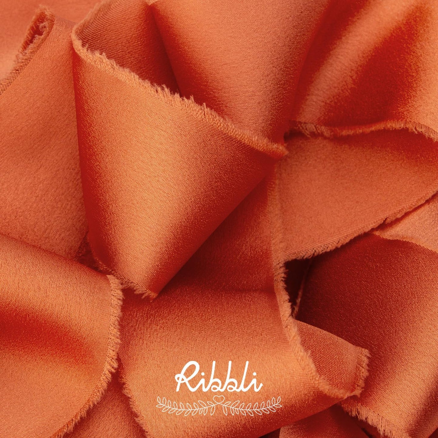 Ribbli Terracotta Silk Satin Ribbon - 1.5 Inch x 12 Yard Handmade Frayed Chiffon Burnt Orange for Gift Wrapping, Wedding Invitations, Bridal Bouquets & Home Decor