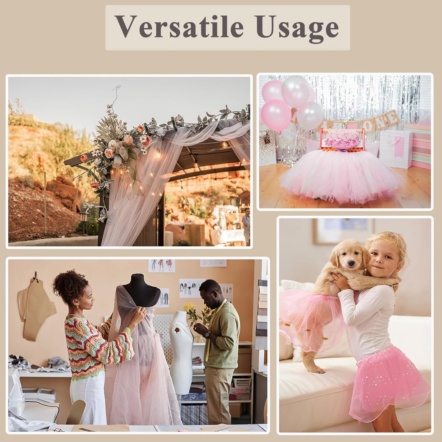 Soft Pink Tulle Fabric Rolls 54 Inch x 10 Yards Large Mesh Tull Bolt for Wedding, Garden Netting, Tutu Skirt, Party Decoration and Craft Supplies