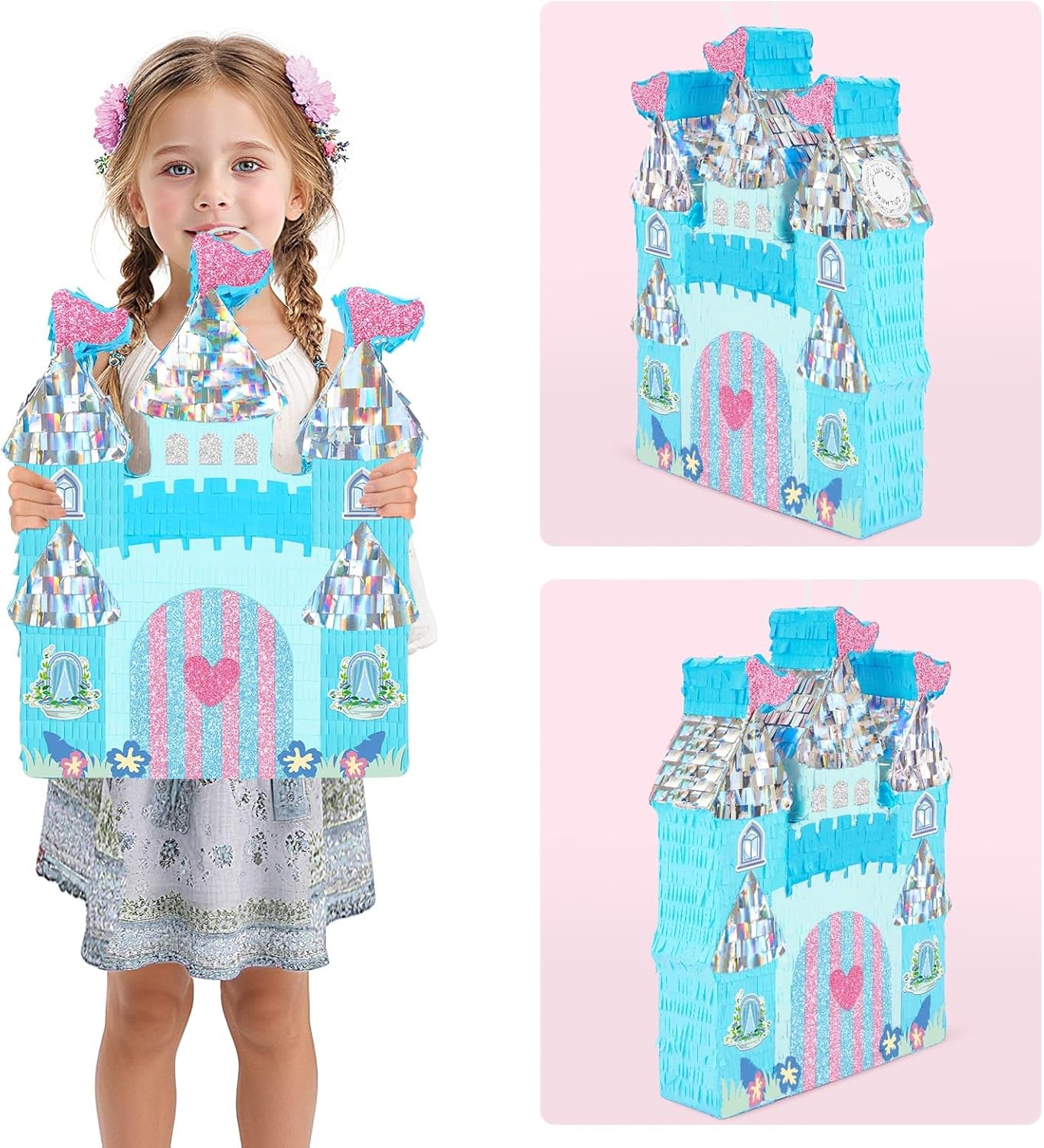 WERNNSAI Princess Castle Pinata - Ice Castle Pinata Blue Princess Party Decorations for Girls Birthday Party Game Magical World Birthday Party Decoration Supply Winter Fairy Party Game