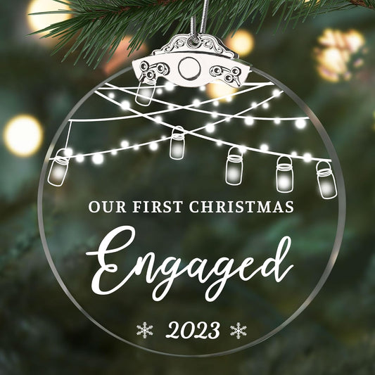 Our First Christmas 'Engaged' Ornament - Engagement & Wedding Gift, Glass Bridal Shower Ornament for Couples