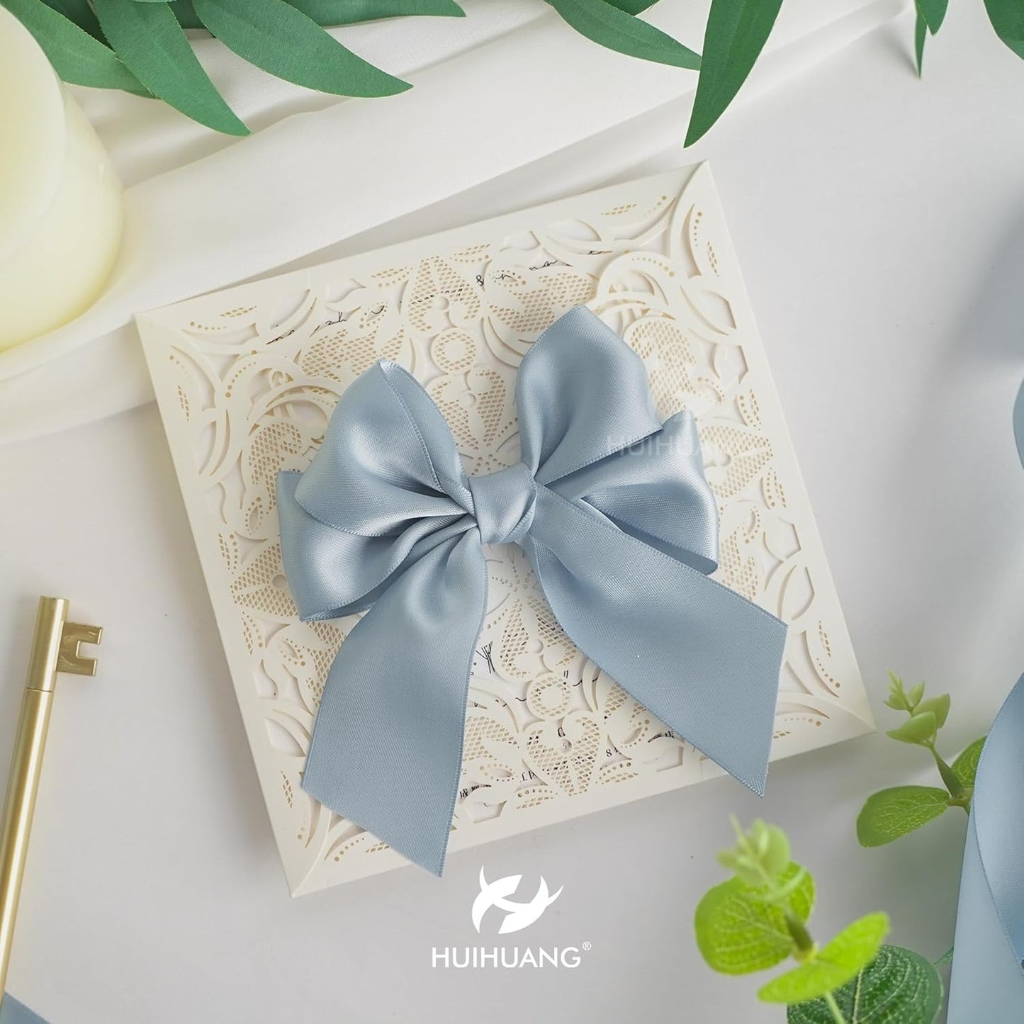 HUIHUANG Slate Blue Ribbon 1-1/2 inch Double-Faced Satin Ribbon 50 Yards Blue Silk Satin Ribbon for Wedding, Crafts, Gift Wrapping, Flower Bouquet Wrap, Invitations, Holiday Decor, Bows Making