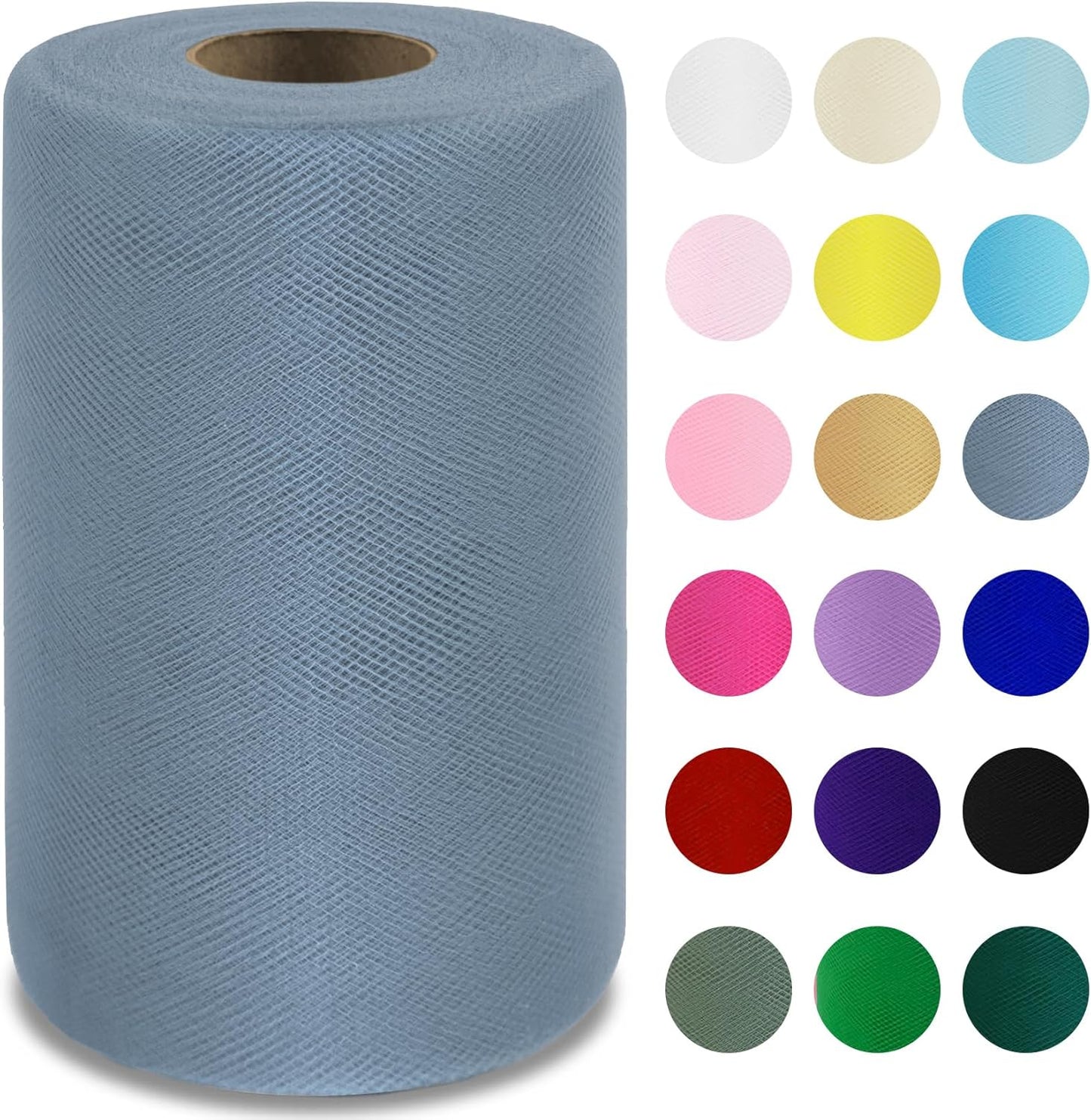 Foggy Blue Tulle Fabric Roll 6" by 100 Yards (300 ft) Soft Tulle Spool for DIY Crafting Favor Supplies, Tutus, Wedding, Party Decorations, Gift Wrapping